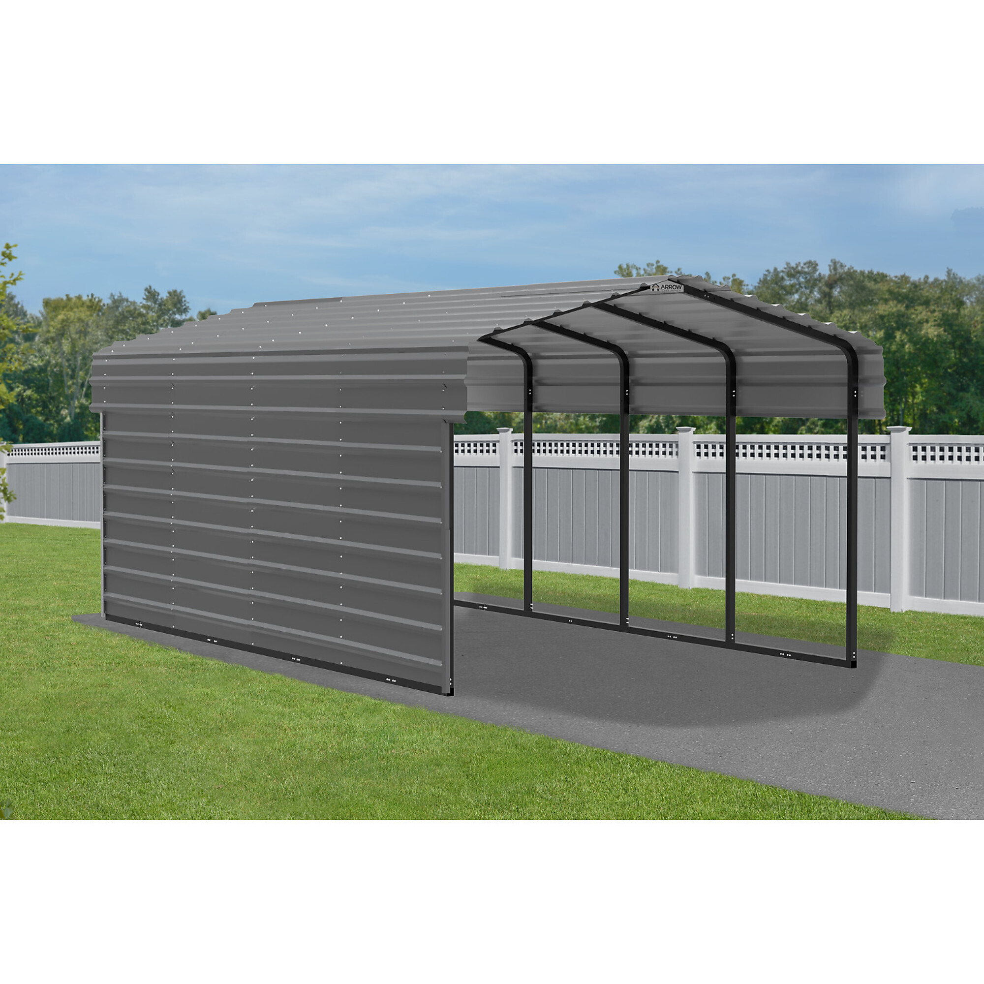 Arrow, Steel Carport w/ 1 Side Wall Kit 10X20X7 Width 120 in, Height 98.4 in, Cover Material Steel, Model# CPHC102007ECL1